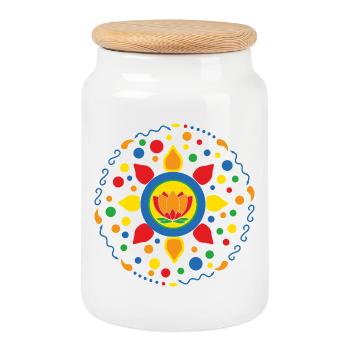 Fleur de lotus Fleur de lotus Mandala - Boîte à biscuits avec couvercle en bois - blanc - Devant