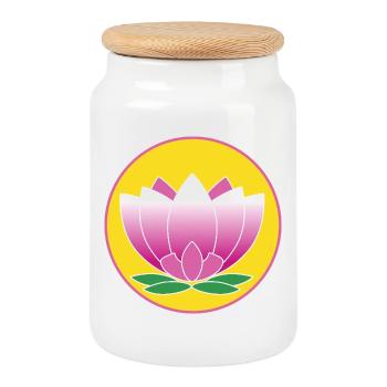 Lotus Flower Meditation - Cookie Jar with Wooden Lid - white - Front