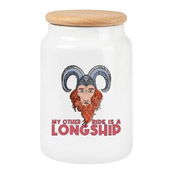 My Other Ride Is a Longship Viking Design - Cookie Jar with Wooden Lid - white - Front