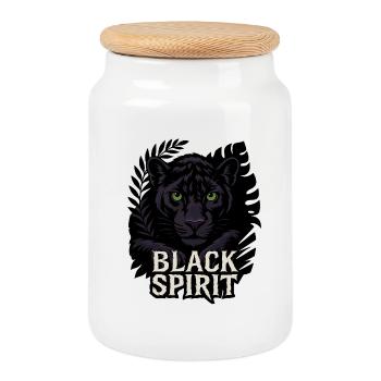 Black Spirit – Panthère - Boîte à biscuits avec couvercle en bois - blanc - Devant
