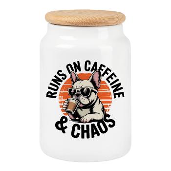 Bouledogue français Coffee Vibes - Boîte à biscuits avec couvercle en bois - blanc - Devant