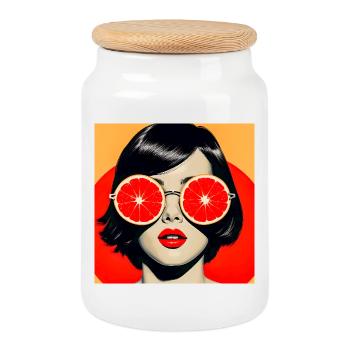 Modern Fruity Vision - Cookie Jar with Wooden Lid - white - Front