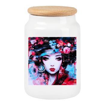 Urban portraits inspired by digital art - Cookie Jar with Wooden Lid - white - Front