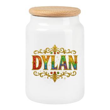 DYLAN Glitzer Gold Pailletten - Keksdose mit Holzdeckel - Weiß - Vorne
