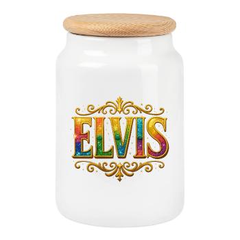ELVIS Glitzer Gold Pailletten - Keksdose mit Holzdeckel - Weiß - Vorne