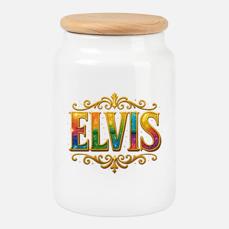ELVIS Glitzer Gold Pailletten - Keksdose mit Holzdeckel - Weiß