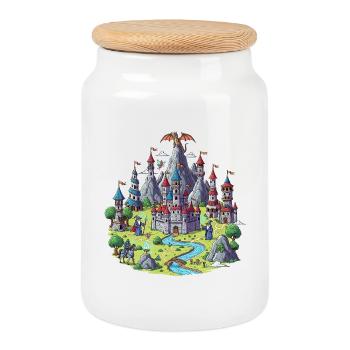 Mittelalterliche Zauberschloss Illustration - Keksdose mit Holzdeckel - Weiß - Vorne