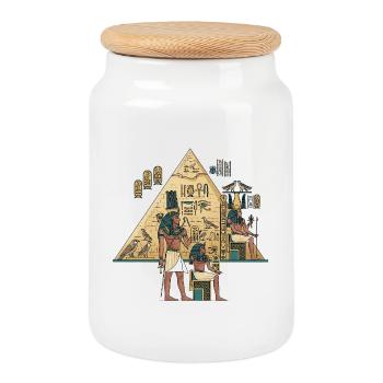 Hiéroglyphes égyptiens et motif pharaon - Boîte à biscuits avec couvercle en bois - blanc - Devant