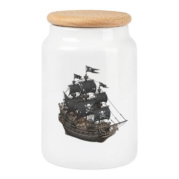 Abandoned pirate ship with skull logo - Cookie Jar with Wooden Lid - white - Front