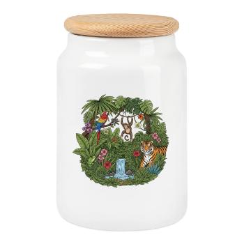 Tropical jungle underestimated animal mix - Cookie Jar with Wooden Lid - white - Front