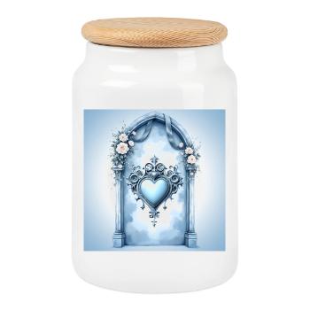 Cadre décoratif en forme de cœur de style baroque bleu - Boîte à biscuits avec couvercle en bois - blanc - Devant
