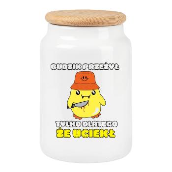 Poulet tueur du matin - Boîte à biscuits avec couvercle en bois - blanc - Devant
