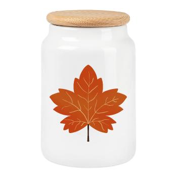 Autumn Maple Leaf Illustration - Cookie Jar with Wooden Lid - white - Front