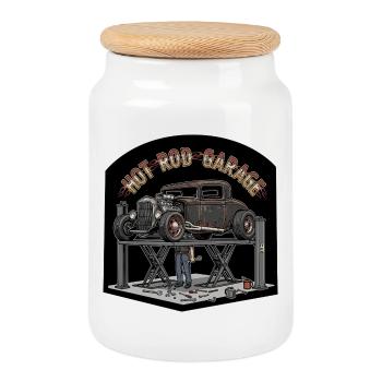 Retro Hot Rod Garage Design - Cookie Jar with Wooden Lid - white - Front
