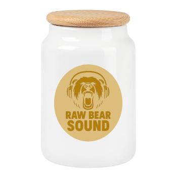 Logo Bears avec casque - Boîte à biscuits avec couvercle en bois - blanc - Devant