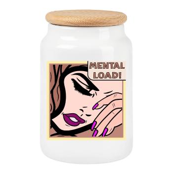 Mental Load Retro Pop Art - Cookie Jar with Wooden Lid - white - Front