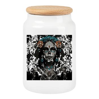 Dia de los Muertos Sugar Skull Porträt - Keksdose mit Holzdeckel - Weiß - Vorne