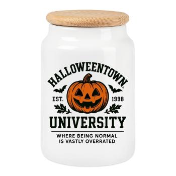 Halloweentown University - Halloween Design Motif - Cookie Jar with Wooden Lid - white - Front