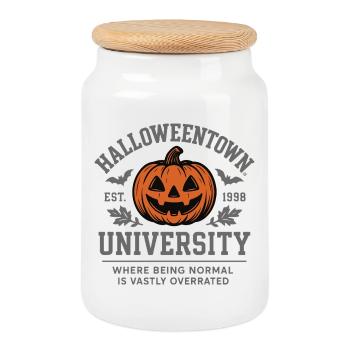 Halloweentown University - Halloween Design Motif - Cookie Jar with Wooden Lid - white - Front