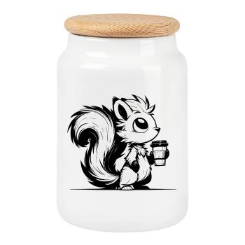 More coffee, less stress Squirrel Day - Cookie Jar with Wooden Lid - white - Front