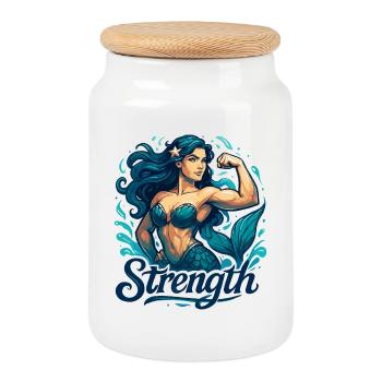 Strong Mermaid Nix Water Woman Gift - Cookie Jar with Wooden Lid - white - Front