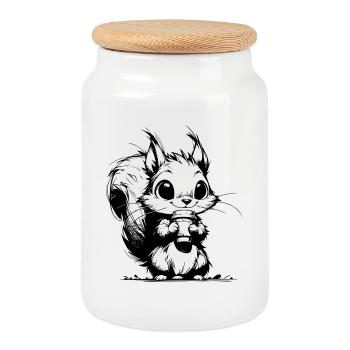 Coffee makes the squirrel awake and funny - Cookie Jar with Wooden Lid - white - Front