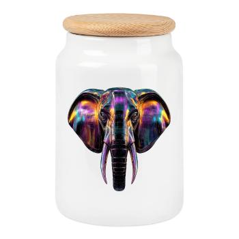 Elephant art in neon light design - Cookie Jar with Wooden Lid - white - Front