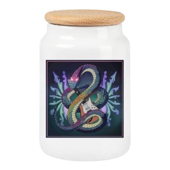 Mythical Serpent Guitar Illustration - Cookie Jar with Wooden Lid - white - Front