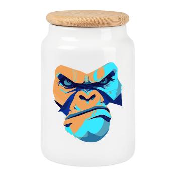 Ungezähmeter Gorilla  Blau Frontdruck - Keksdose mit Holzdeckel - Weiß - Vorne
