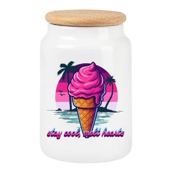 Crème glacée rose coucher de soleil Design - Boîte à biscuits avec couvercle en bois - blanc - Devant