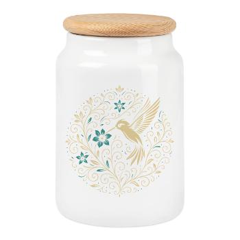Ornament Hummingbird with Floral Patterns - Cookie Jar with Wooden Lid - white - Front