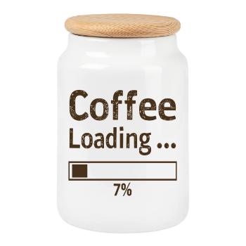 Coffee Loading Saying Quote - Cookie Jar with Wooden Lid - white - Front