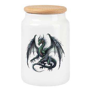 Drachen mit schimmernden Flügeln und Horn - Keksdose mit Holzdeckel - Weiß - Vorne