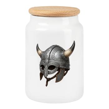Viking helmet with rune motif - Cookie Jar with Wooden Lid - white - Front
