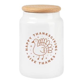 Happy thanksgiving christian wishes farm animal - Cookie Jar with Wooden Lid - white - Front
