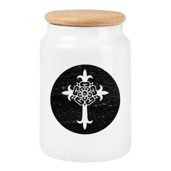 Cross Rosicrucian Black Circle Illustration - Cookie Jar with Wooden Lid - white - Front