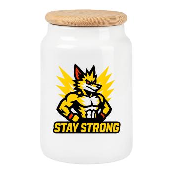 Powerful wolf with lightning motifs - Cookie Jar with Wooden Lid - white - Front