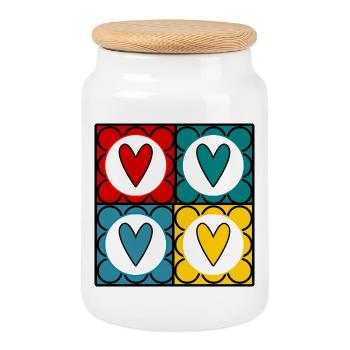 Bunte Herzen im Pop-Art-Stil - Keksdose mit Holzdeckel - Weiß - Vorne
