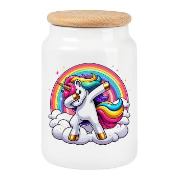 Dabbing Unicorn Rainbow Unicorn Kids - Cookie Jar with Wooden Lid - white - Front