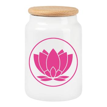 Lotus Blume pink Design - Keksdose mit Holzdeckel - Weiß - Vorne