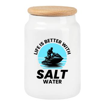 Jet Ski Aventure en eau salée - Boîte à biscuits avec couvercle en bois - blanc - Devant