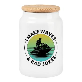 Je fais des vagues et des mauvaises blagues Humour jetski - Boîte à biscuits avec couvercle en bois - blanc - Devant