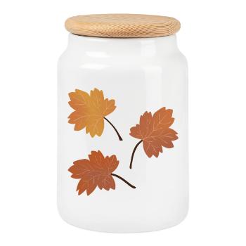 Herbstliches Ahornblattmuster für kuschelige Kleidung - Keksdose mit Holzdeckel - Weiß - Vorne