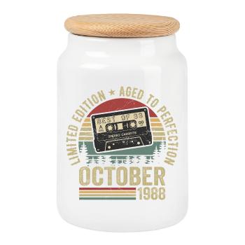 Voiture classique Octobre 1988 Cadeau d’anniversaire Octobre - Boîte à biscuits avec couvercle en bois - blanc - Devant