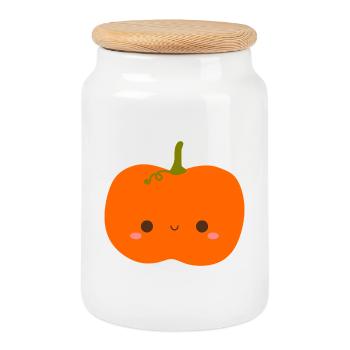 Cute Smiling Pumpkin Illustration - Cookie Jar with Wooden Lid - white - Front