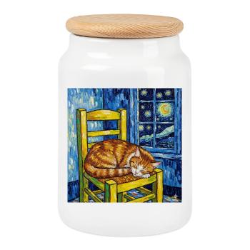 Kat van Gogh Sternenhimmel - Keksdose mit Holzdeckel - Weiß - Vorne
