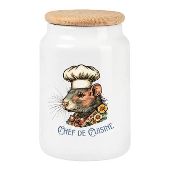 Kochende Ratte mit Chefkochhut - Keksdose mit Holzdeckel - Weiß - Vorne