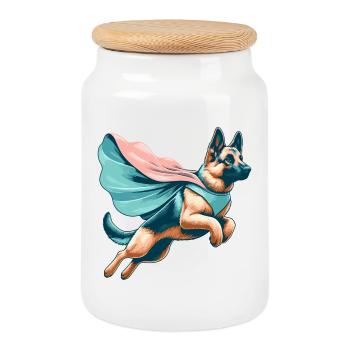 Heldentier Super Hund Schäferhund Cape Geschenk - Keksdose mit Holzdeckel - Weiß - Vorne