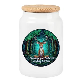 Mystic Forest Deer with Loading Screen - Cookie Jar with Wooden Lid - white - Front