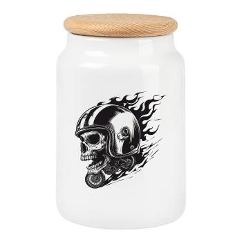 Rouler ou mourir – Skull Rider - Boîte à biscuits avec couvercle en bois - blanc - Devant